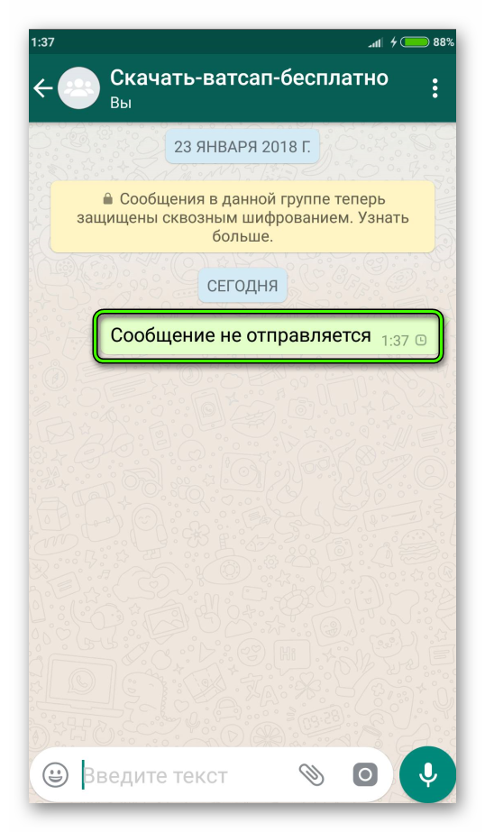 Сообщение не отправляется WhatsApp